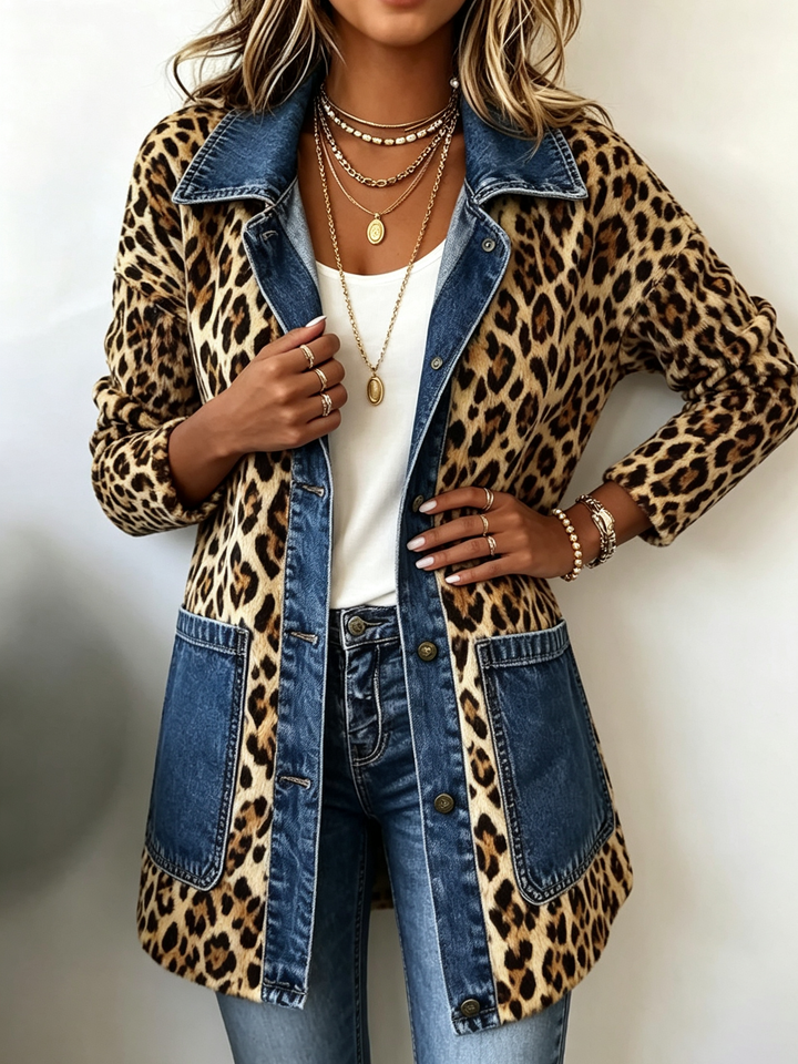 Lorena | Lange Jacke im Leopardenstil mit Jeans