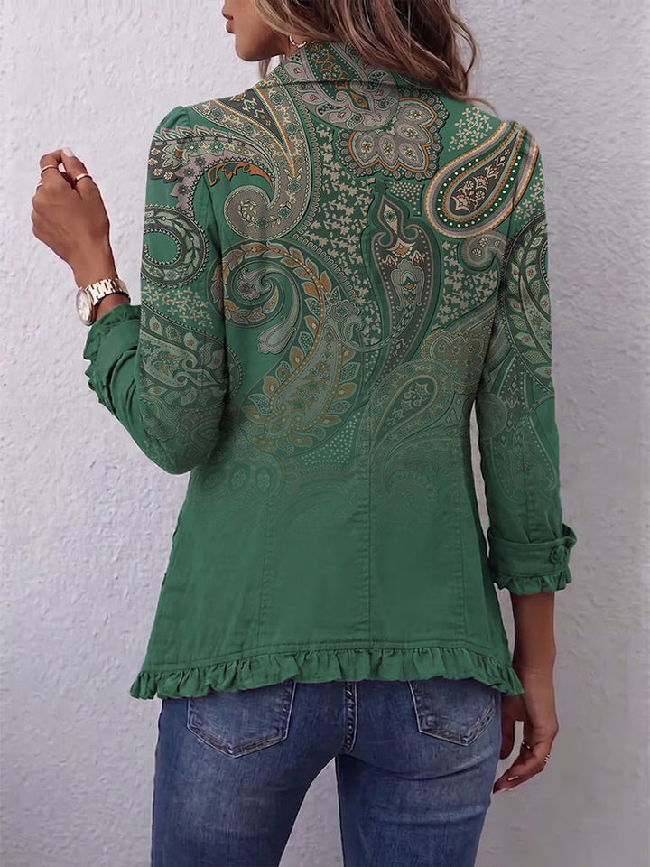 Jacinta | Cashmerejacke in Grün mit Volants
