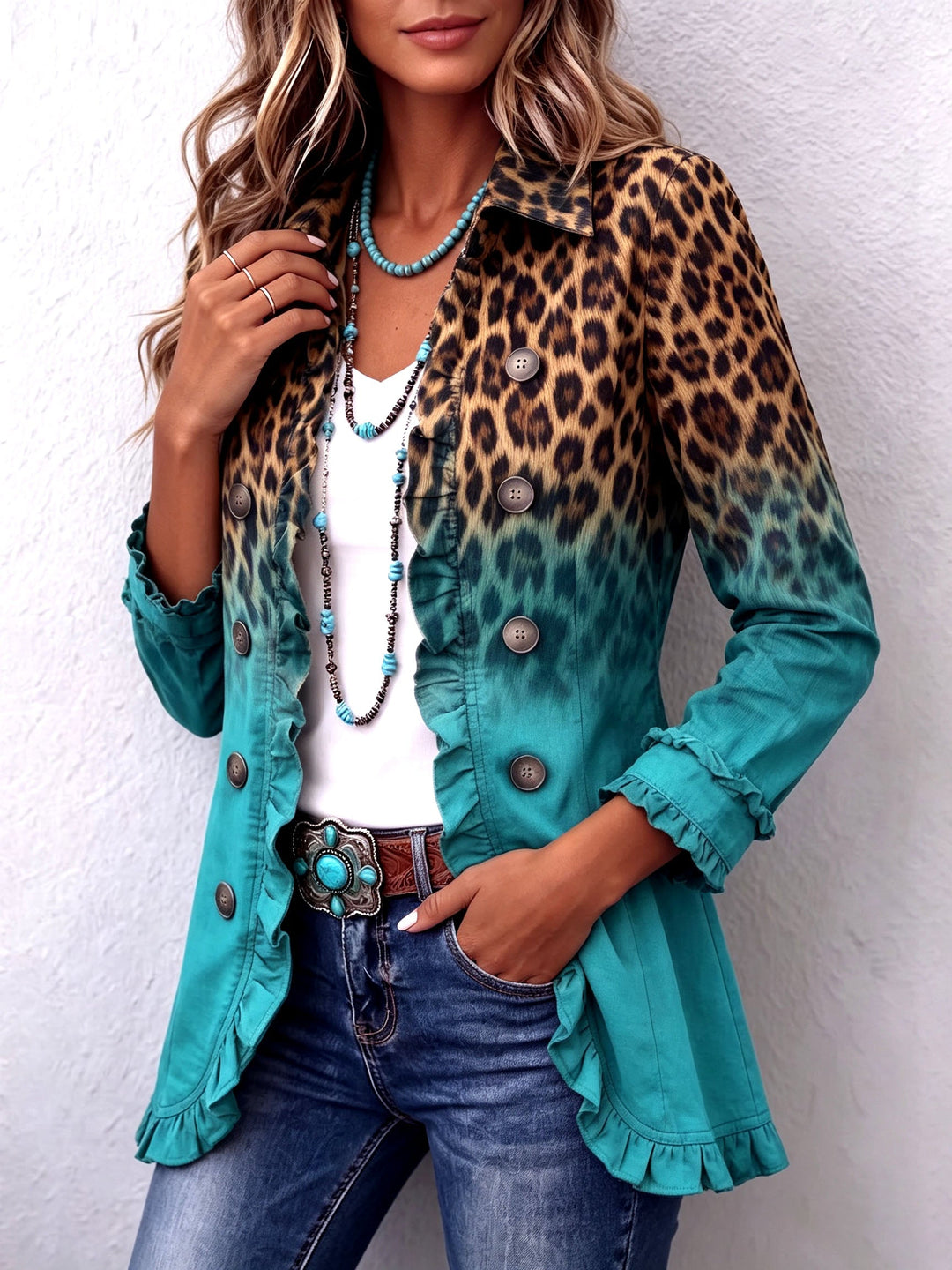 Cassandre | Blazer Leopardenverlauf mit Rüschen