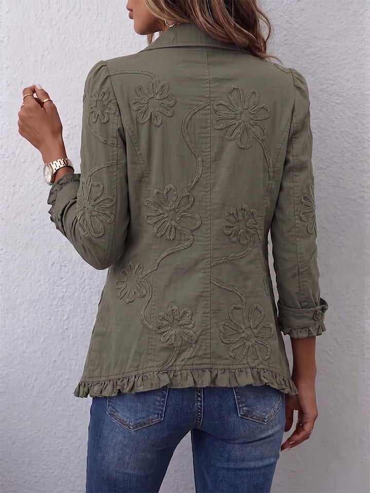 Kamberly™ | Utility-Jacke mit floralen Stickereien im Boho-Chic-Stil und Rüschen