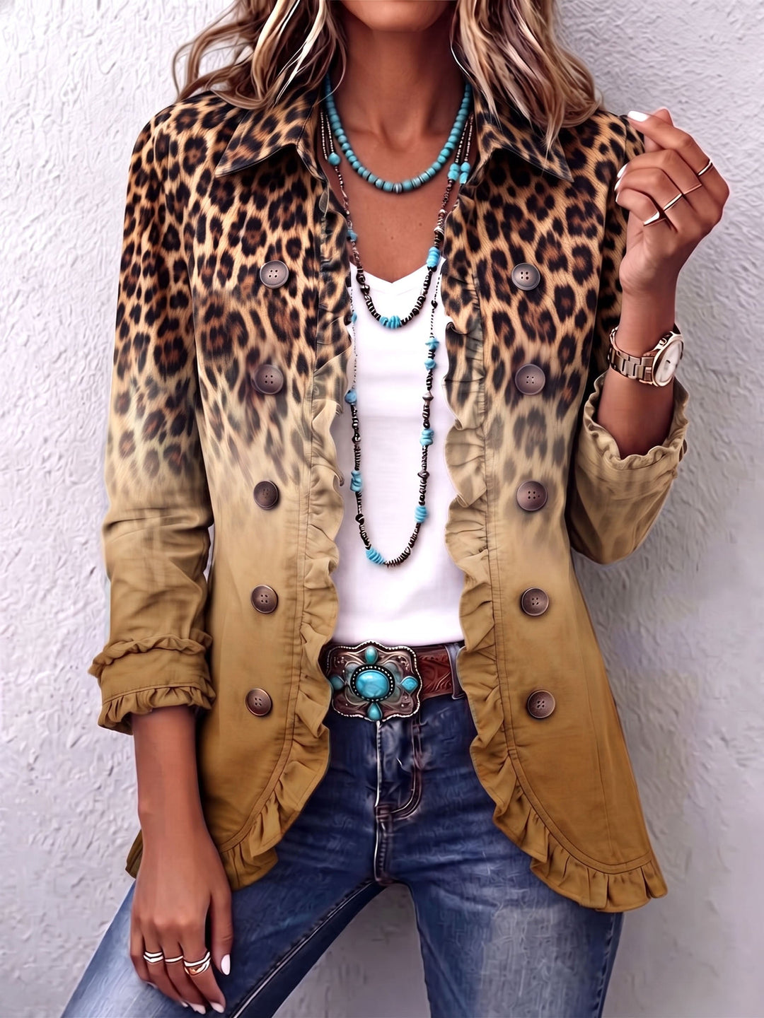 Mercedes | Blazerjacke mit Leopardenmuster und Volants