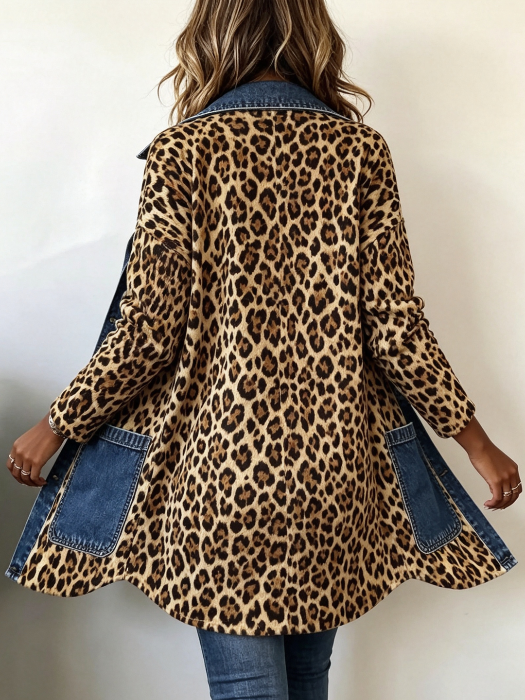Lorena | Lange Jacke im Leopardenstil mit Jeans