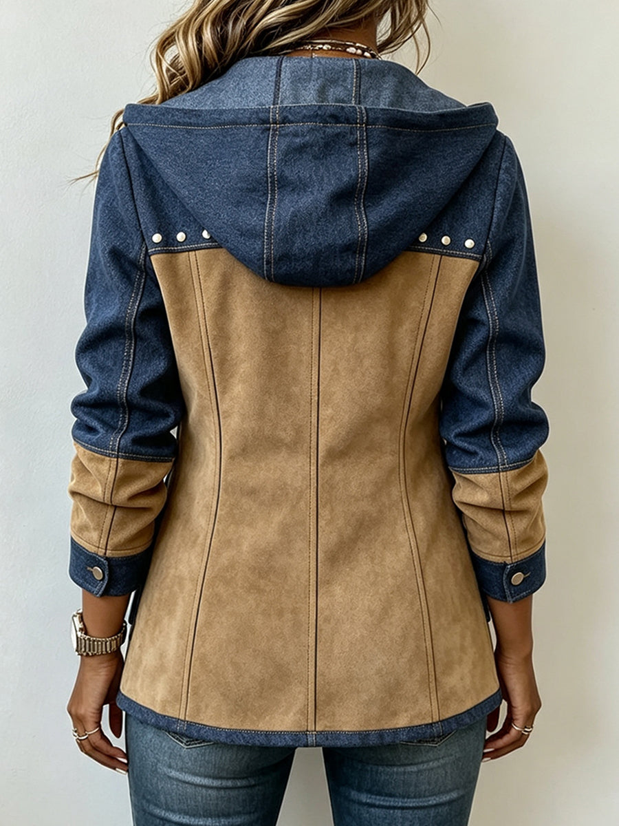 Adriana | Jacke mit Kapuze in Marineblau und Camel