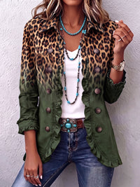 Ramona | Blazerjacke mit grünem Leopardenmuster und Volants