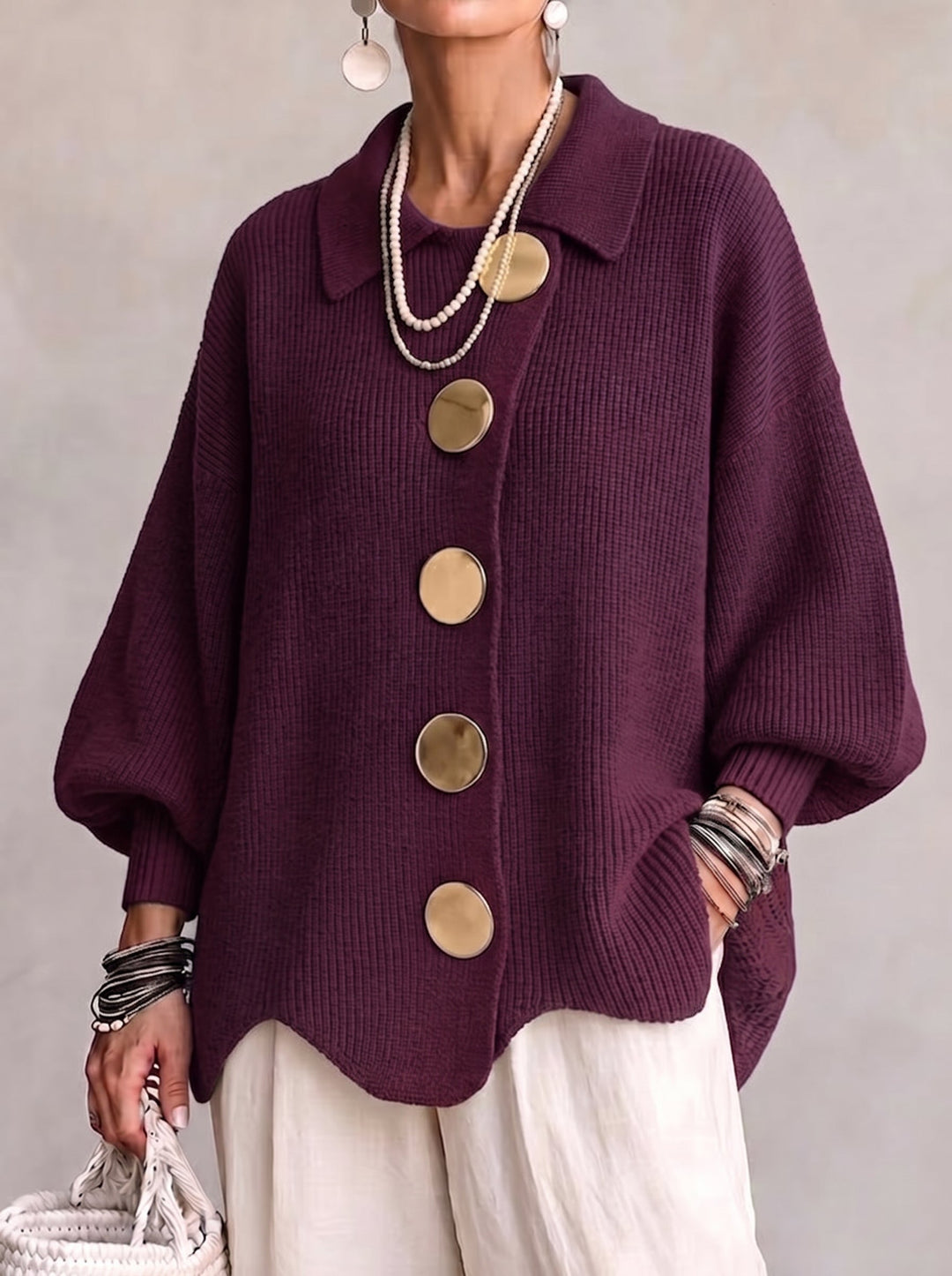 Karina - Oversized Kragen-Button Cardigan
