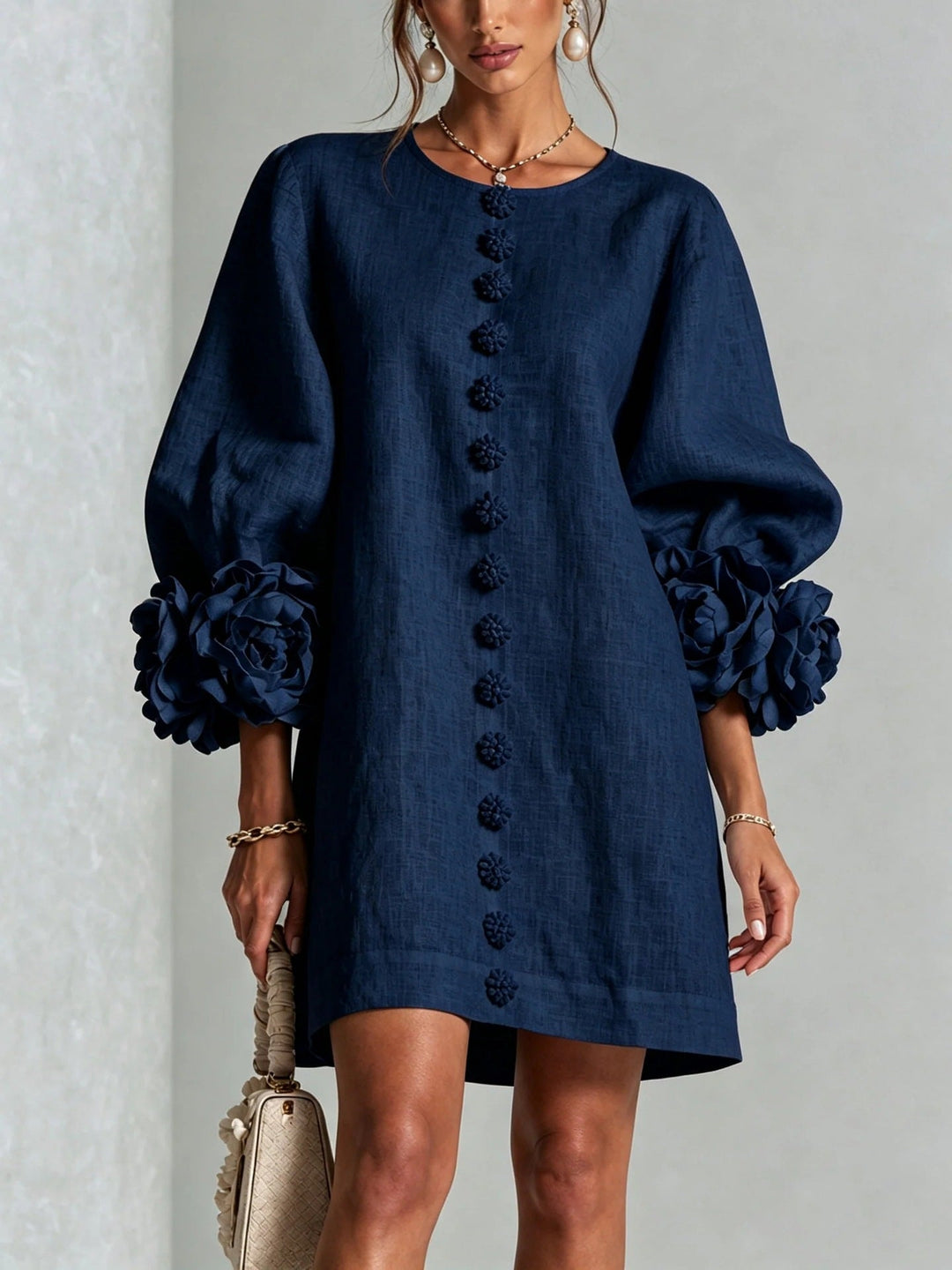 Blumenkleid mit Puffärmeln und rundem Ausschnitt