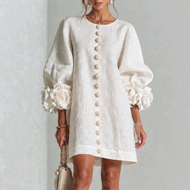 Blumenkleid mit Puffärmeln und rundem Ausschnitt