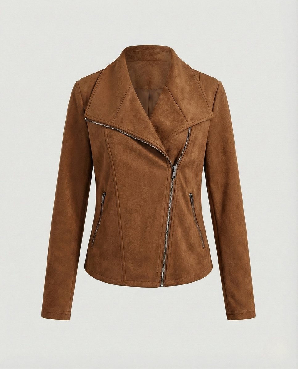 Corinna | Bikerjacke aus Wildlederimitat mit asymmetrischem Reißverschluss